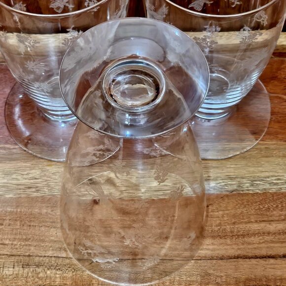 Heisey Chintz Etched Ice Tea Glasses 5.5” vintage bird butterfly floral 3piece - Picture 4 of 7